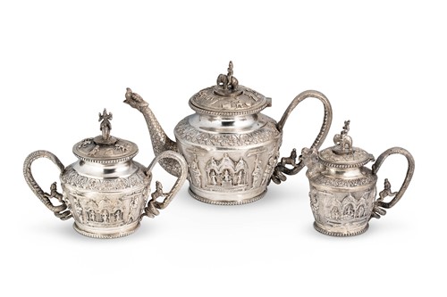 Lot 463 - A 19th century Indian metalwares 3-piece 'Swami' style tea set