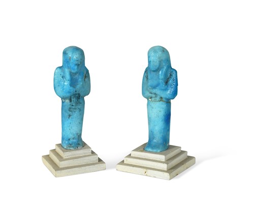Lot 554 - Two Egyptian bright blue faience shabti figures