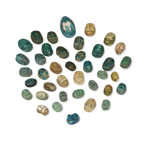 Lot 551 - A group of thirty-nine Egyptian scarab amulets
