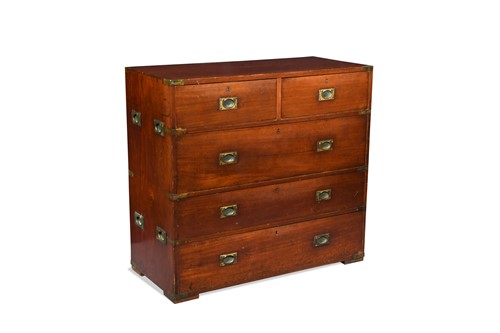 Lot 577 - A brass bound mahogany campaign chest of drawers, 19th century