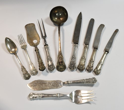 Lot 453 - A 42-piece set of 19th century Austro-Hungarian metalwares silver cutlery and flatware