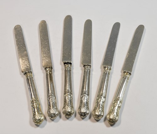 Lot 457 - A set of six (probably) 19th century French metalwares silver fruit knives with silver blades