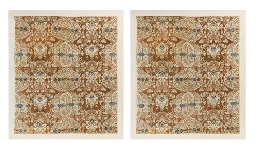 Lot 632 - A pair of silk imitating fine lace floral panels, English or French, 18th century