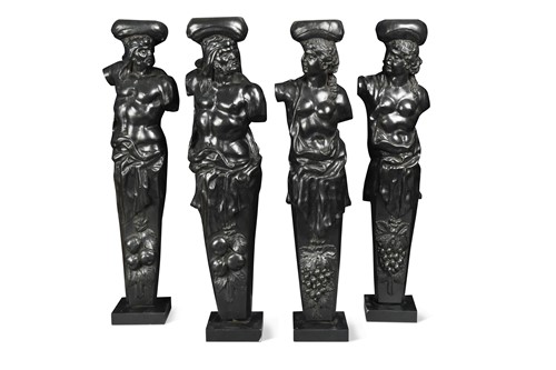 Lot 380 - A set of four carved Flemish Herm figures, late 19th century