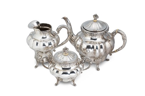 Lot 454 - A (probably) 19th century Austro-Hungarian metalwares silver oversized 3-piece tea set