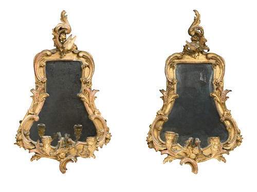 Lot 600 - A pair of gilt and gesso girandoles in the rococo style, 19th century