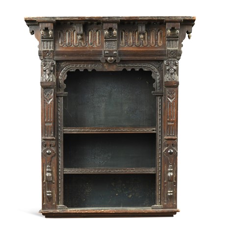 Lot 377 - An oak hanging cabinet, early 17th century