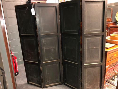 Lot 417 - A painted leather four-fold screen, 19th century