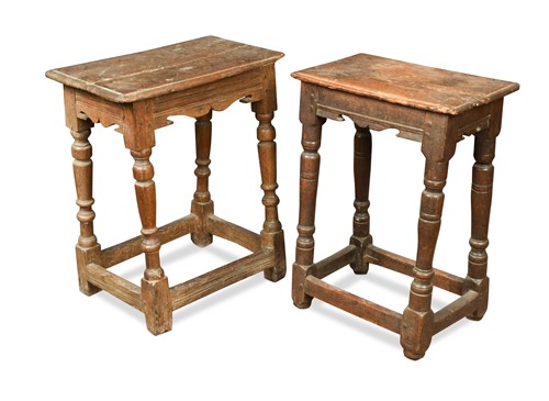 Lot 282 - Two similar oak joint stools, 17th century