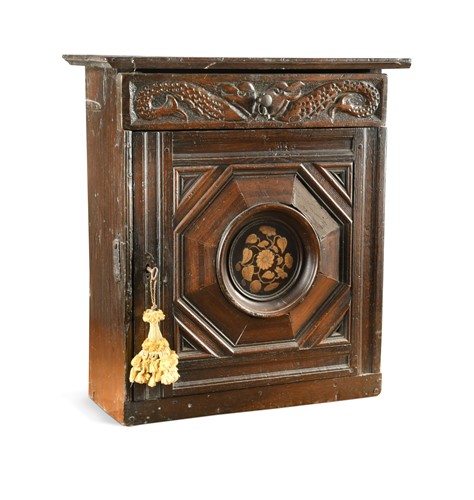 Lot 290 - An inlaid oak spice cabinet, late 17th century