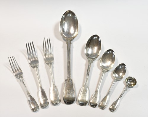 Lot 385 - A 33-piece set of Victorian silver flatware, mark of Hunt & Roskell with 23 additions