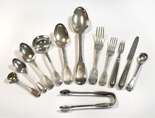 Lot 575 - A 53-piece set of Victorian silver flatware with 34 additions