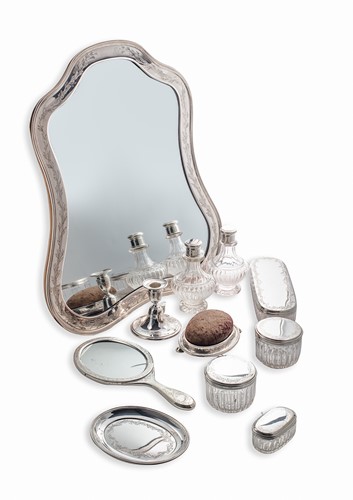 Lot 410 - A late 19th century Austro-Hungarian silver 12-piece dressing table set