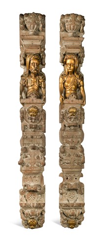 Lot 372 - A pair of carved and gilded oak caryatid terms, late 16th century