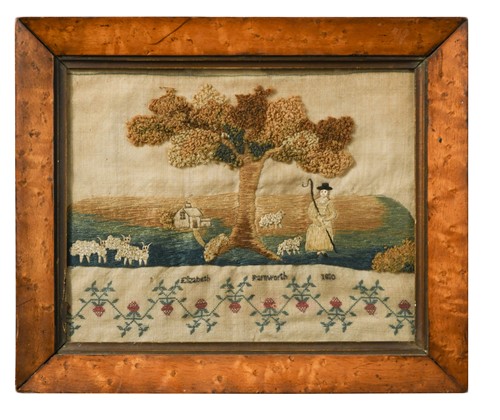 Lot 347 - Elizabeth Franworth, a maple framed stumpwork sampler, 1810