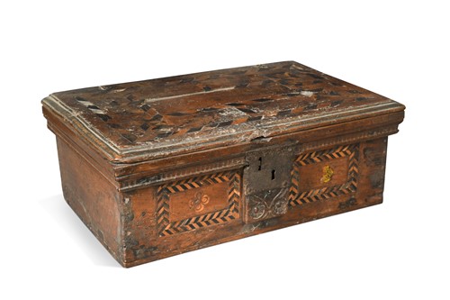 Lot 387 - A walnut and inlaid box, 17th century