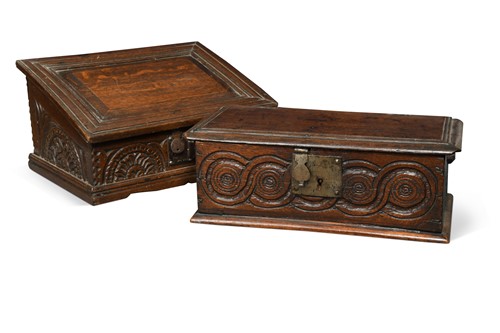 Lot 304 - An oak small slope top bible box, 17th century