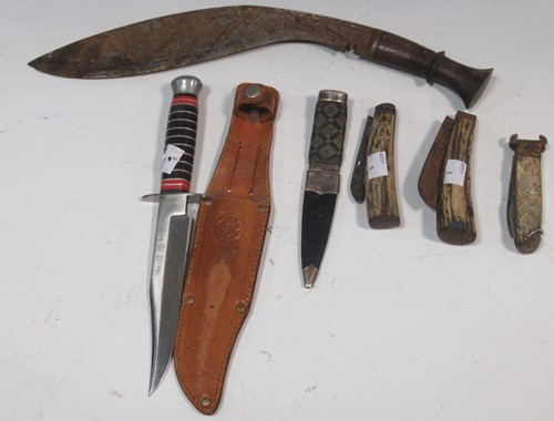 Lot 66 - A small skean d'hu, a khukri knife, a hunting...