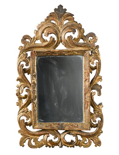 Lot 366 - An Italian carved and gilded wood acanthus leaf small wall mirror, 18th century