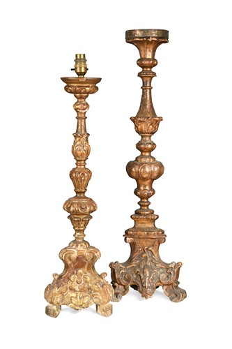 Lot 286 - An Italian carved giltwood and gesso altar candlestick, 18th century