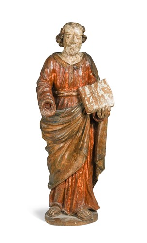 Lot 320 - A Continental carved oak and polychrome painted figure of Saint Paul, probably 17th/18th century