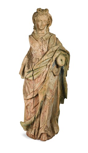 Lot 344 - A carved and painted softwood figure of a lady, perhaps French 17th century