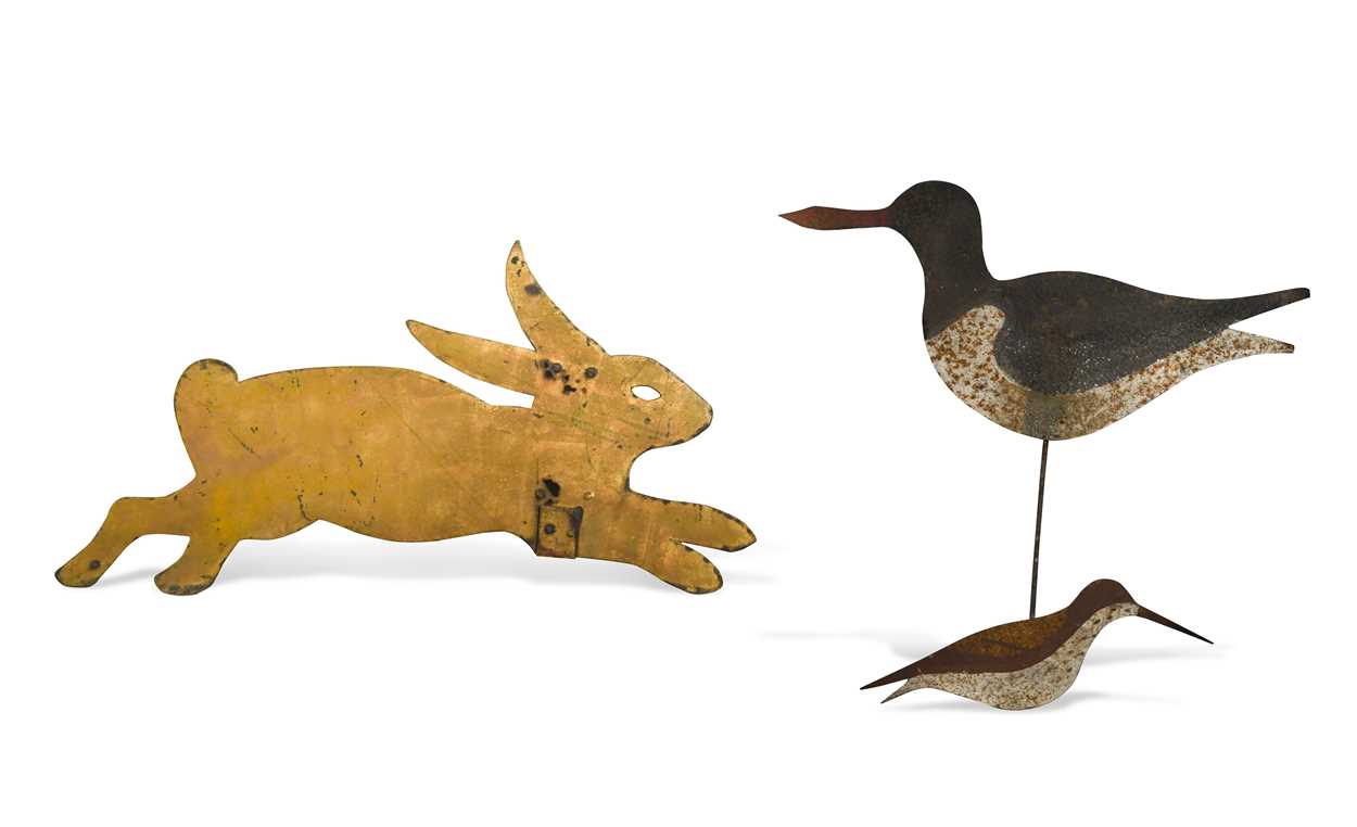 Lot 333 - A Folk Art gilded iron hare silhouette weather vane, 19th century
