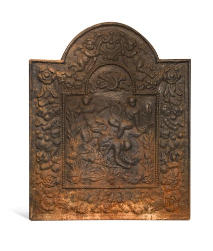 Lot 329 - A cast iron fire back of broken arched design, 19th century