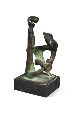 Lot 61 - An abstracted bronze study of a family group