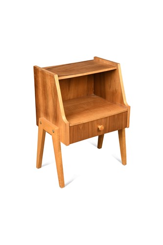 Lot 186 - A mid-century sycamore and walnut bedside table, circa 1960
