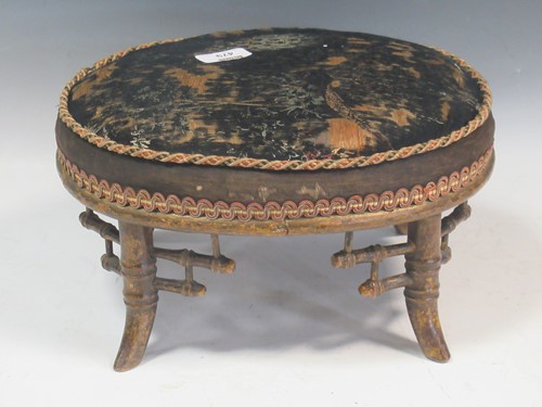 Lot 479 - A Victorian footstool with a bamboo effect base