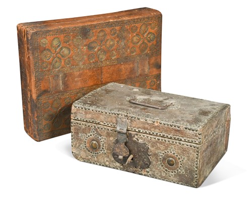 Lot 576 - A leather covered wooden box, 18th century