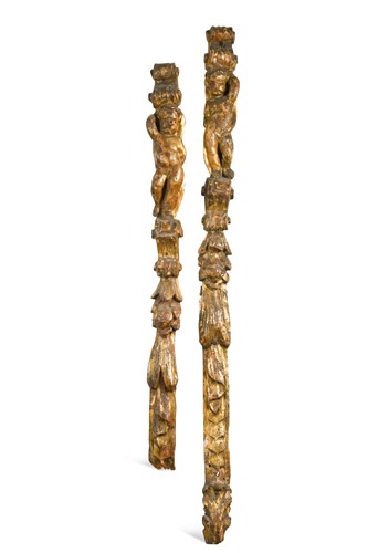 Lot 420 - A pair of Continental carved and gilded softwood terms, 17th/18th century
