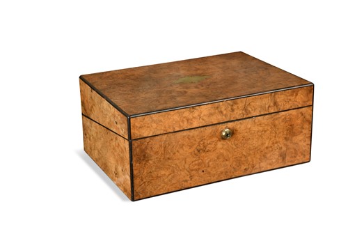 Lot 499 - A burr walnut, calamander and mahogany writing slope by Parkins & Grotto, 19th century