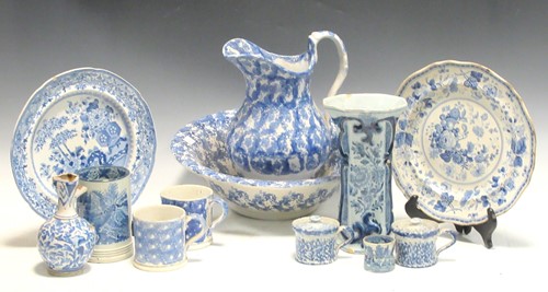 Lot 171 - Spongeware wash jug and bowl and a quantity of...