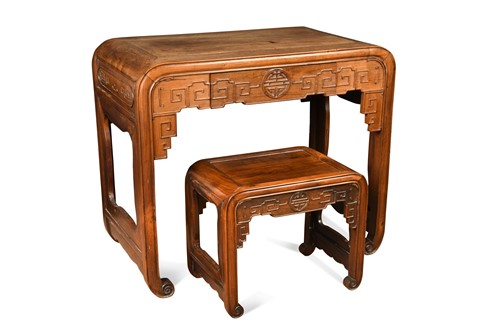 Lot 133 - A Chinese export hardwood writing desk and stool, early Republic period