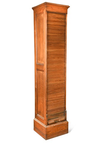 Lot 716 - A narrow Amberg's tambour fronted walnut cabinet, circa 1900