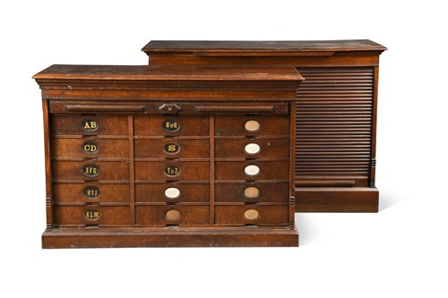 Lot 717 - Two Amberg's tambour fronted walnut cabinets, circa 1900