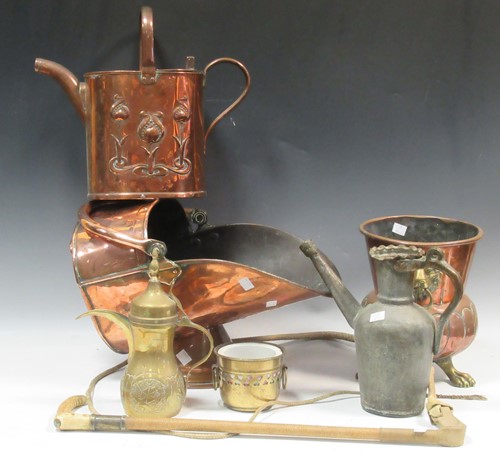 Lot 56 - An Art Nouveau copper watering can, maker...