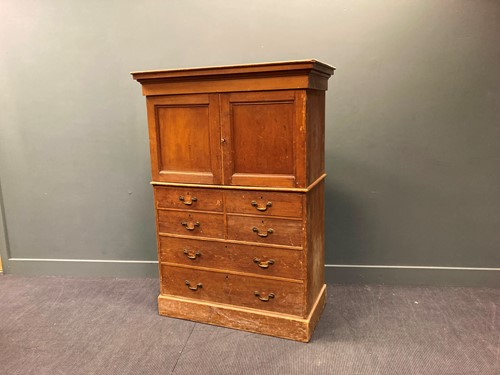 Lot 461 - A Georgian pine housekeepers cupboard with key,...