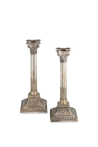 Lot 446 - A pair of early 20th century German metalwares silver plated candlesticks