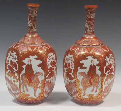 Lot 12 - A pair of Japanese Kutani-style vases with...