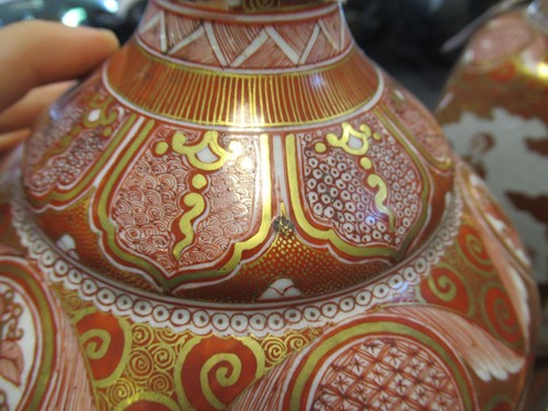 Lot 12 - A pair of Japanese Kutani-style vases with...