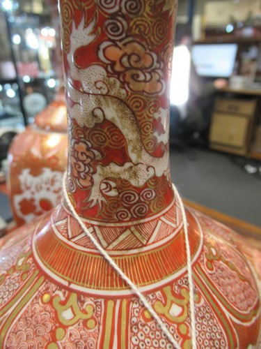 Lot 12 - A pair of Japanese Kutani-style vases with...