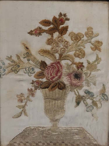 Lot 190 - Two floral silkwork pictures, one of flowers...