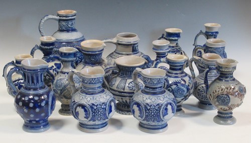 Lot 46 - Various Westerwald moulded blue and grey milk...