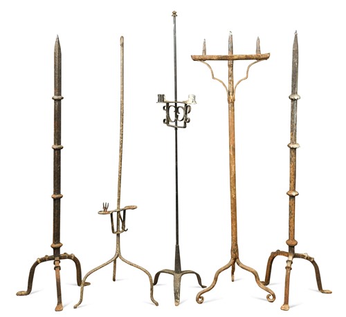 Lot 316 - Five wrought iron candle stands