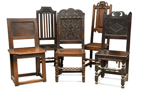 Lot 308 - Five various oak chairs, 17th century and later