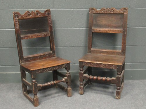 Lot 627 - A pair of 17th century oak chairs approx 89 x...
