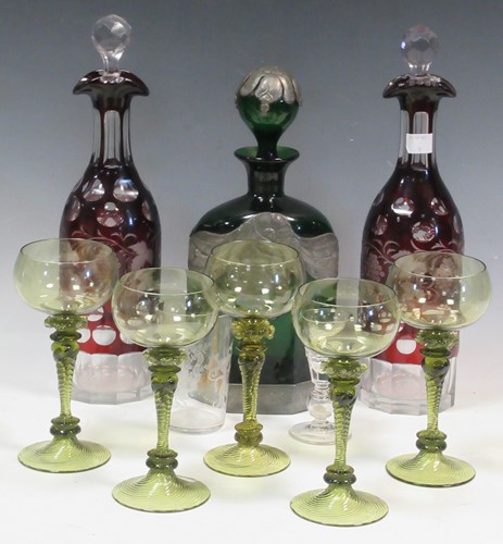 Lot 15 - Various glasswares including two cranberry...